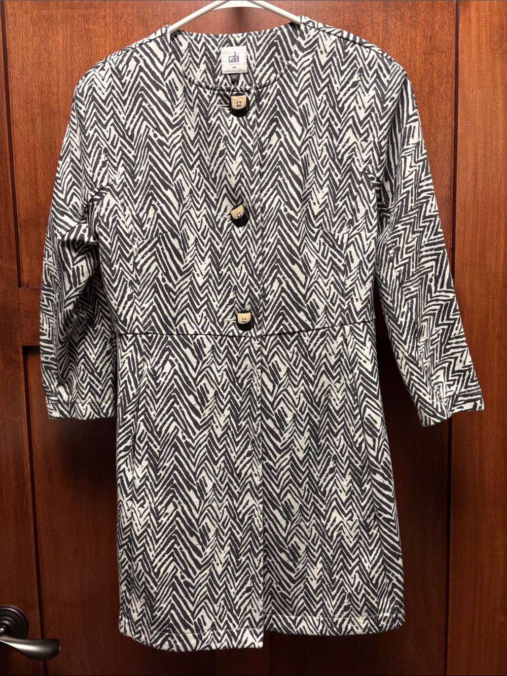 CAbi Black & White Zigzag Button-Front Ponte Jacket small